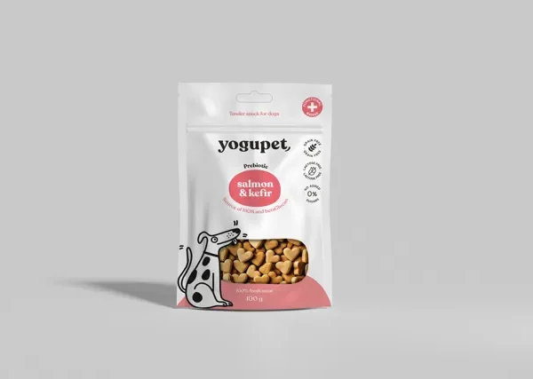 Snack Semihúmedo para Gatos YOGUPET con Salmón y Kéfir - Natural, Sin Gluten, Rico en Omega 3 y Prebióticos - 10x50g