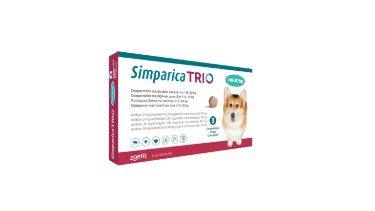 Simparica Trio 10-20 kg – Antiparasitario para Perros | Pulgas, Garrapatas, Lombrices y Gusano del Corazón | Caja 3 Comprimidos Masticables