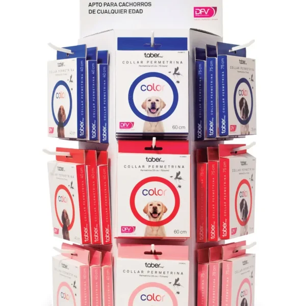 Expositor Taberdog: Collar Antiparasitario de Colores con Permetrina para Mascotas