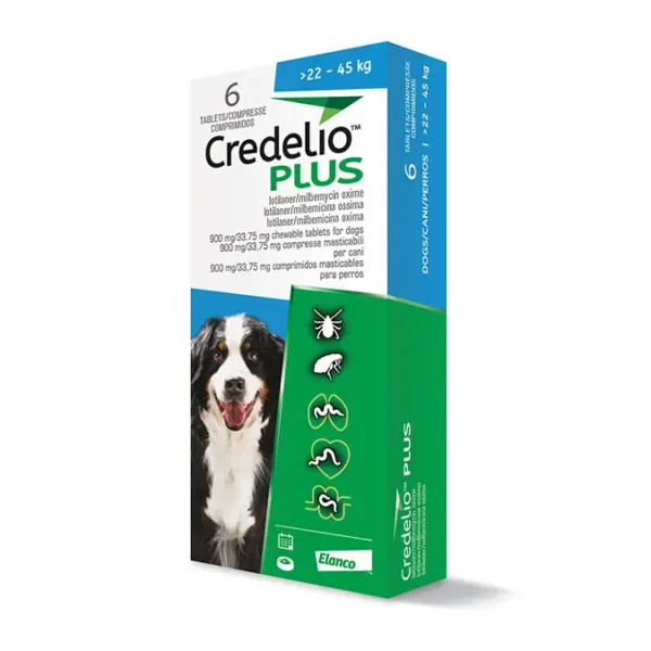 CREDELIO PLUS PERRO 900MG 22-45KG 6 Comprimidos – Antiparasitario Oral de Amplio Espectro, Pulgas, Garrapatas y Parásitos Internos