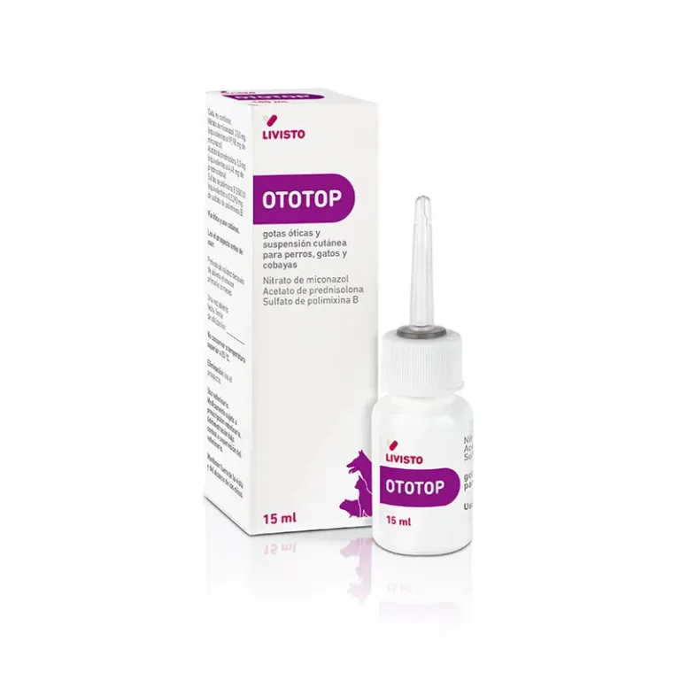 OTOTOP es un tratamiento tópico para perros, gatos y cobayas con acción antibacteriana, antifúngica y antiinflamatoria. Indicado para otitis externa e infecciones cutáneas causadas por bacterias, hongos o ácaros del oído. Uso ótico y cutáneo. Alivio rápido del picor, inflamación e infección.